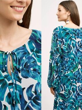 NWT $188 Anthropologie x Chloe Oliver Blue Parterre Swing Front-Tie Dress S